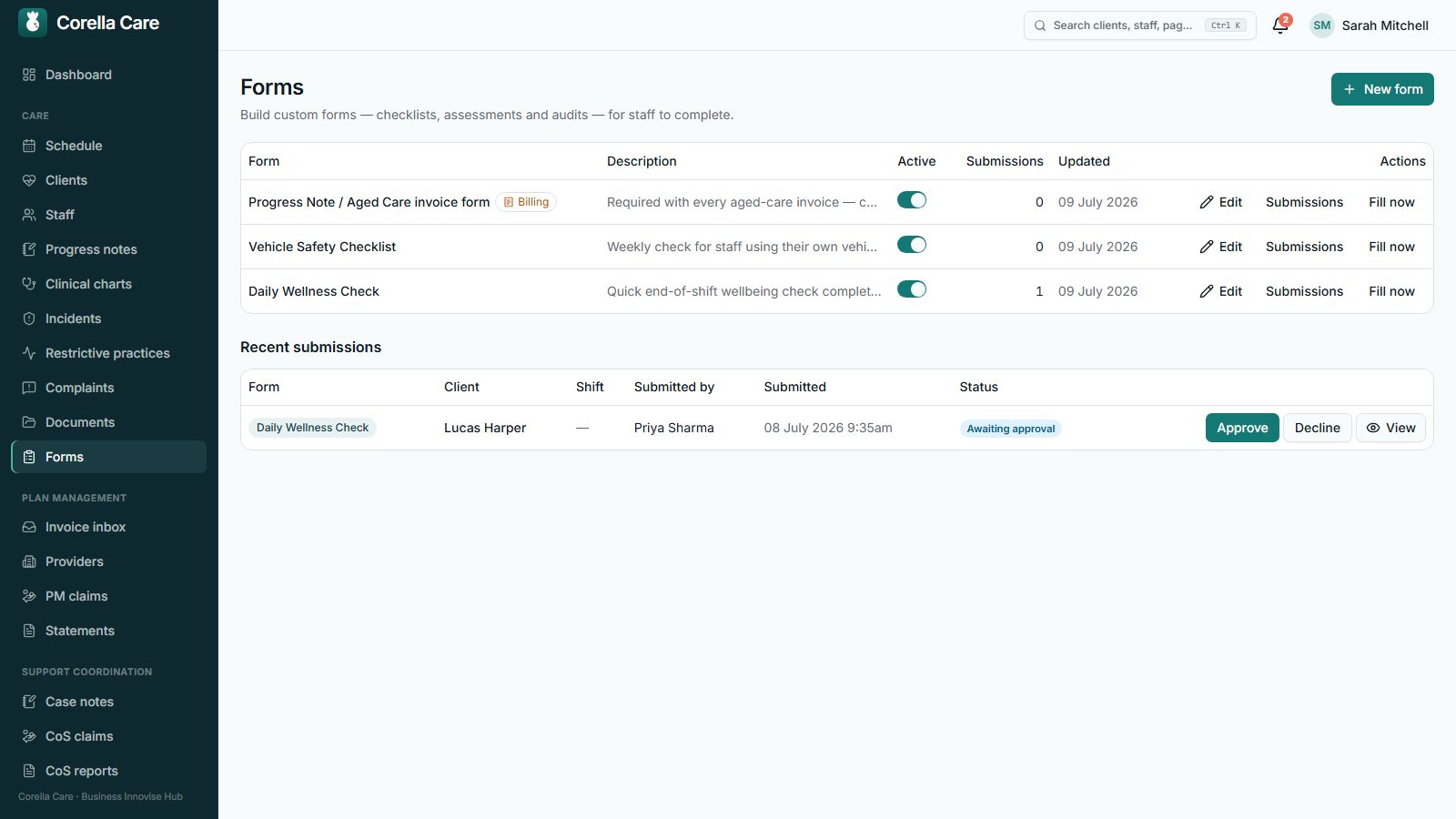 Custom form builder with field palette
